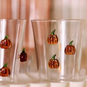 NEW Anthropologie Pumpkin Glasses Set of 2